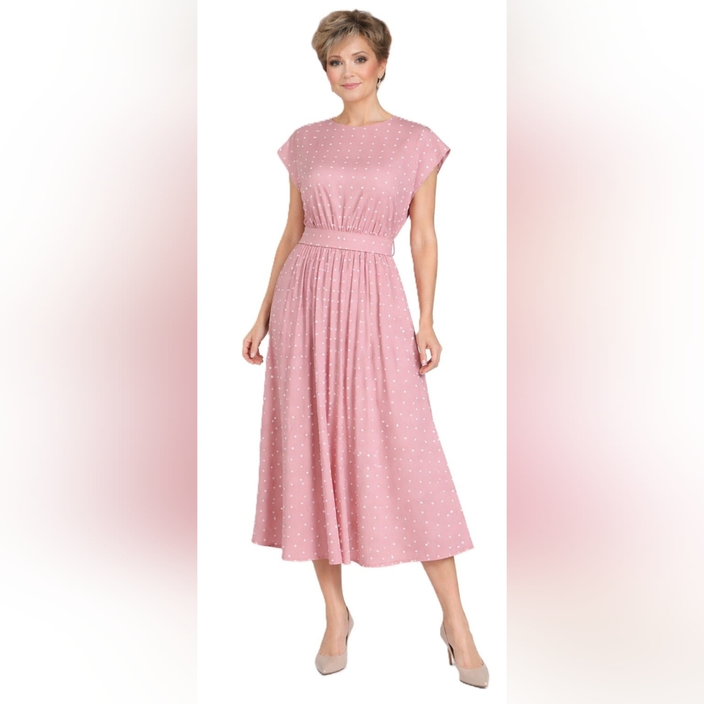 Shein Breezaya Polka Dot Belted A-line Dress Size 12 Midi Length Pleated